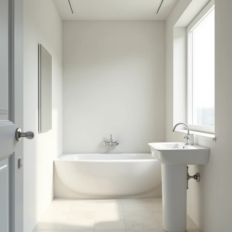 Banheiro pequeno com cores claras que ampliam o espaço