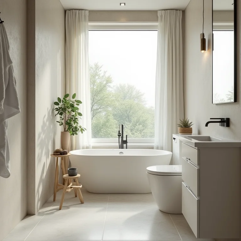 Banheiro pequeno com ventilação eficiente através de janela 40x40.