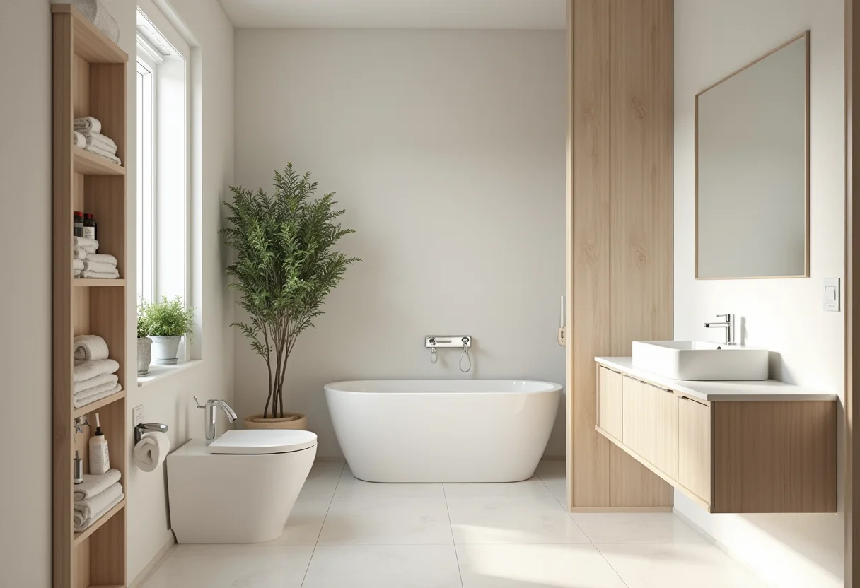 Banheiro pequeno e bem aproveitado com soluções inteligentes