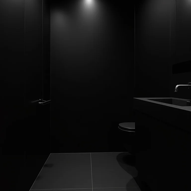 Banheiro pequeno todo preto com sensação de claustrofobia