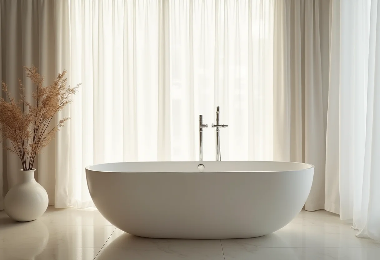 Banheiro planejado com banheira e luz natural