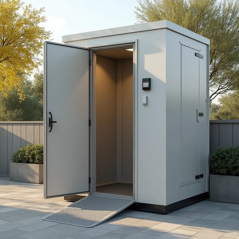 Banheiro químico acessível com rampa