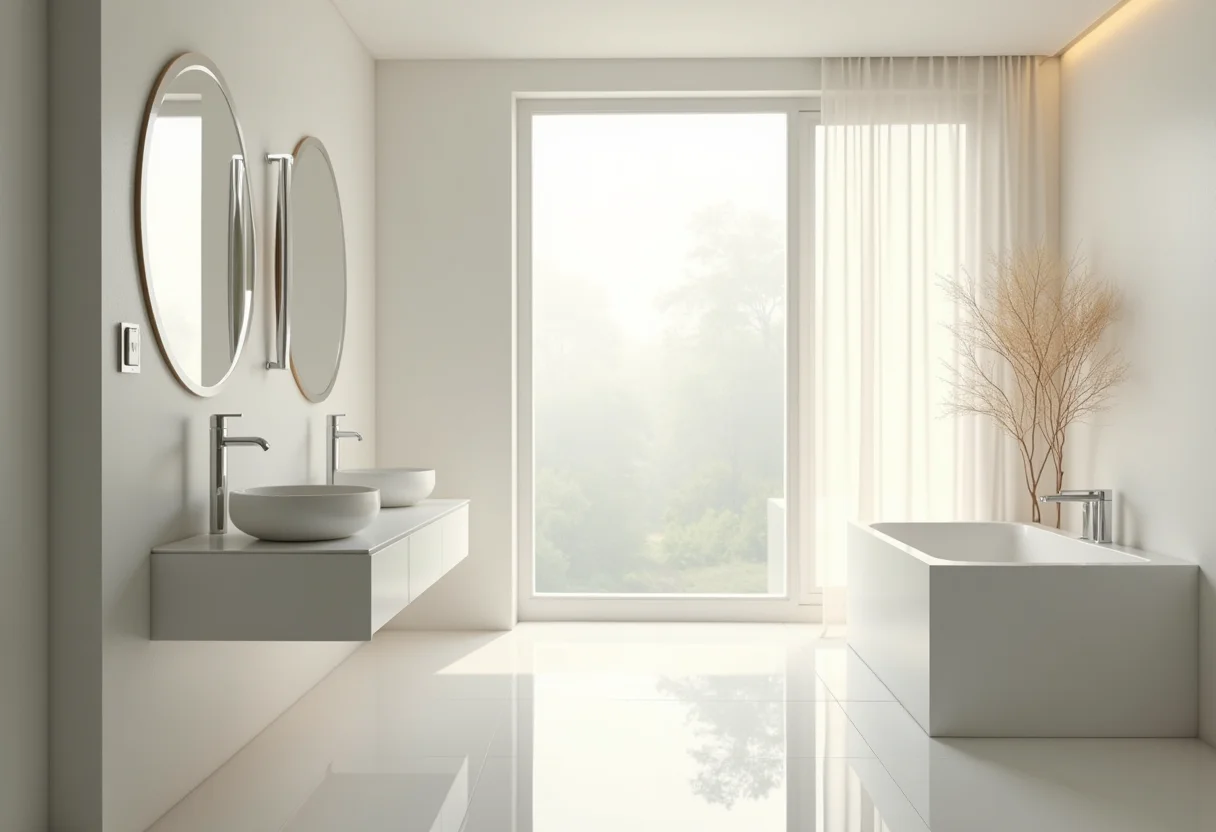 Banheiro reformado com design moderno e iluminação natural