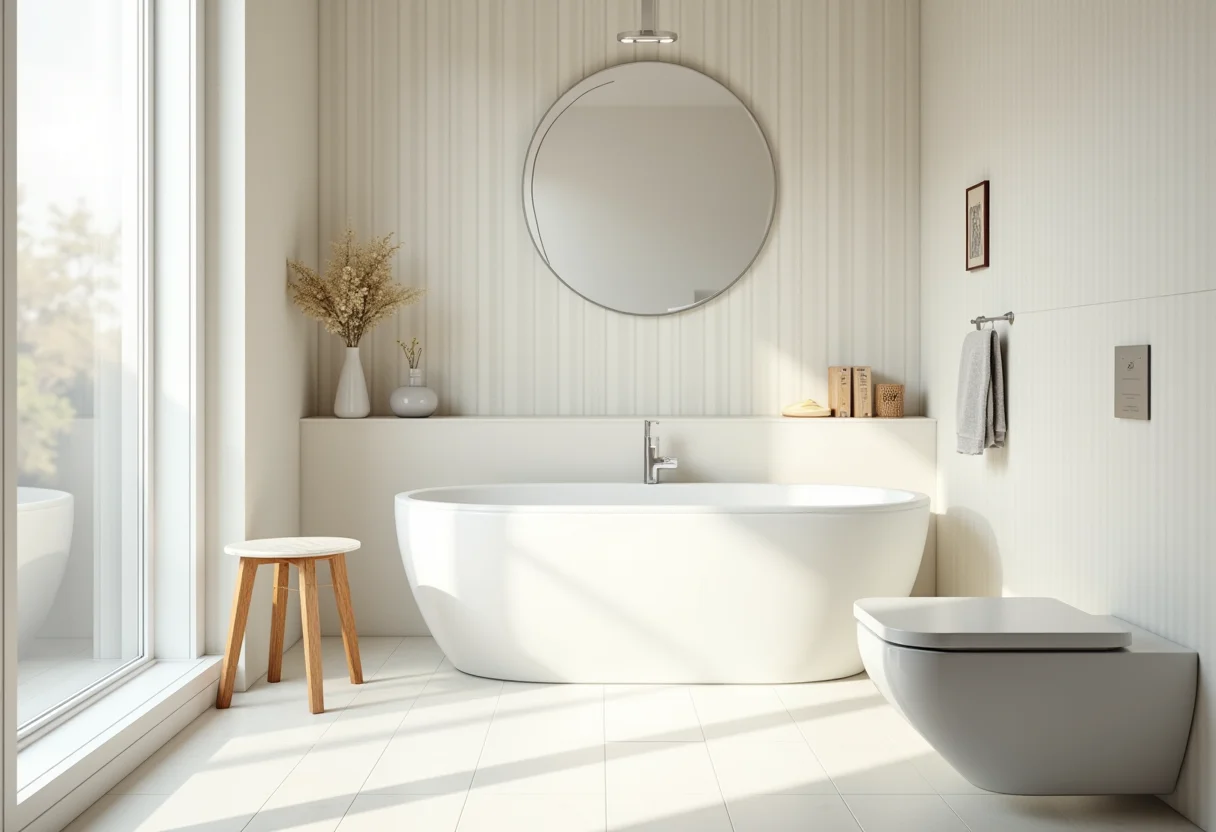 Banheiro renovado com adesivos decorativos