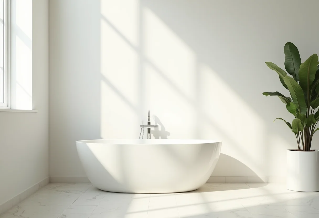 Banheiro simples e bonito com luz natural e decoração minimalista