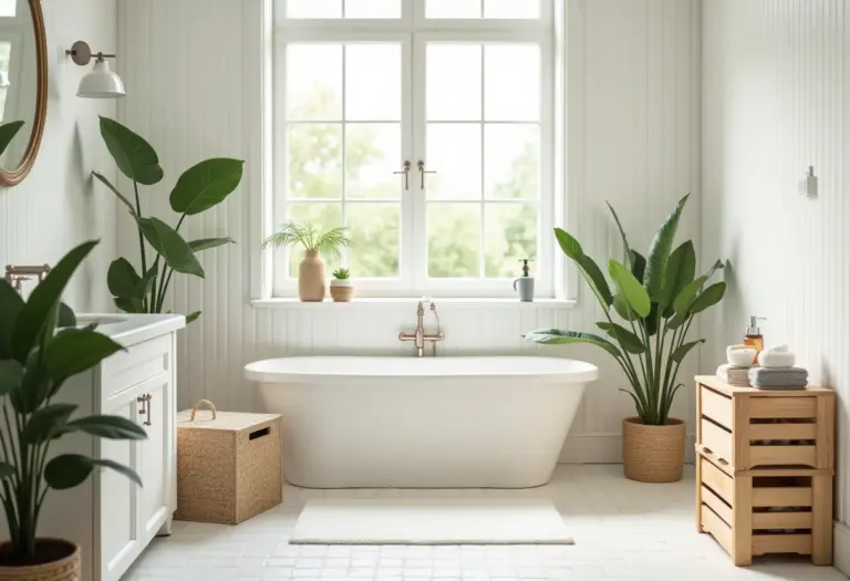 Banheiro simples e econômico com decoração criativa.