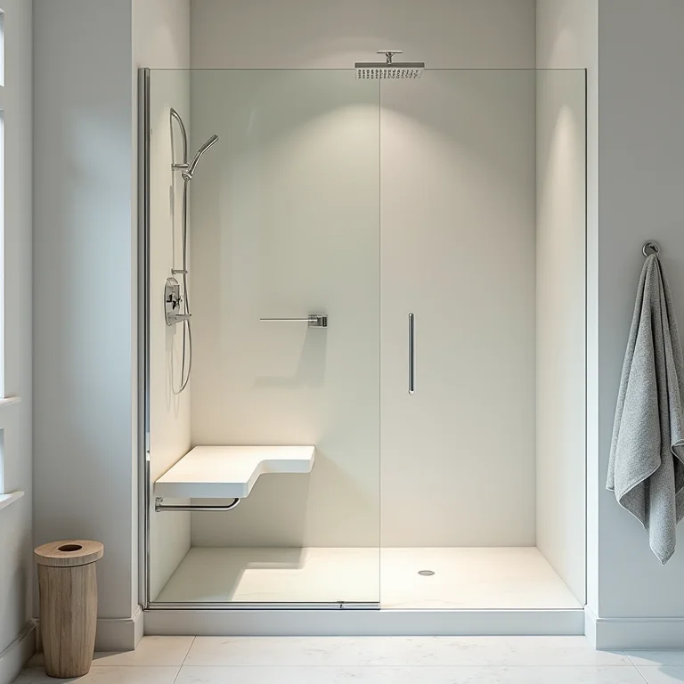 Box adaptado com acesso facilitado e banco para idosos.