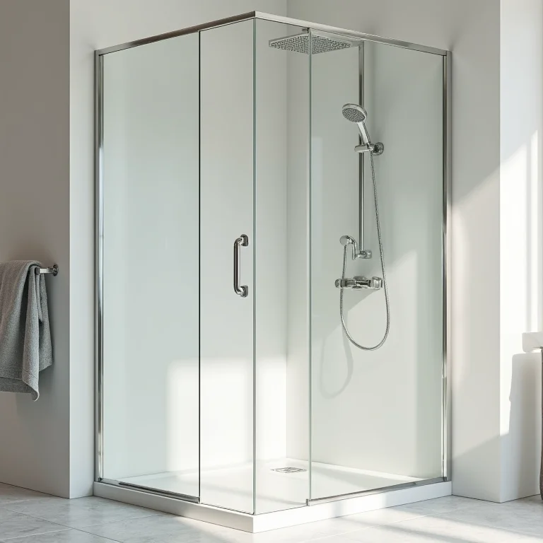 Box de canto com design minimalista para banheiro pequeno