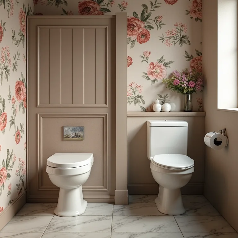 Cabines de banheiro com estilos diferentes