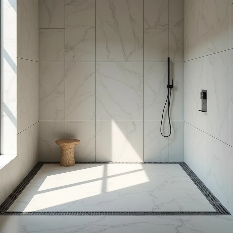 Caimento em área de box com ladrilhos hidráulicos