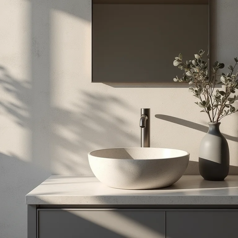 Comparação entre cinza quente e cinza frio em um banheiro