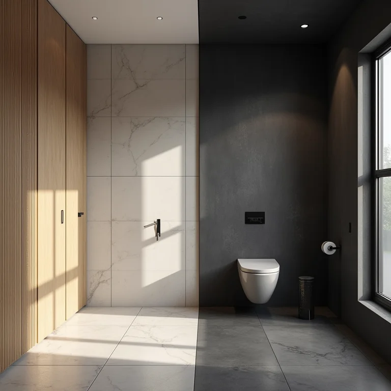 Comparativo de cores e texturas de revestimentos em banheiros