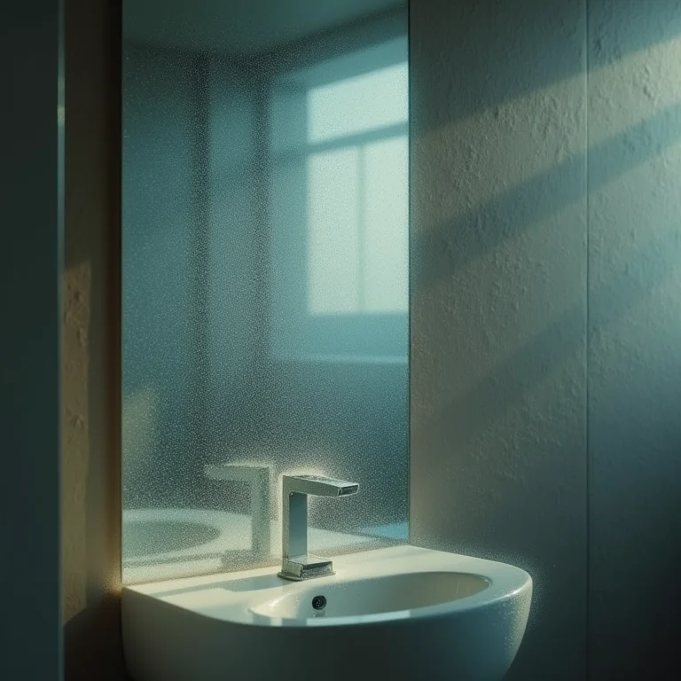 Condensação em um espelho de banheiro devido à falta de ventilação