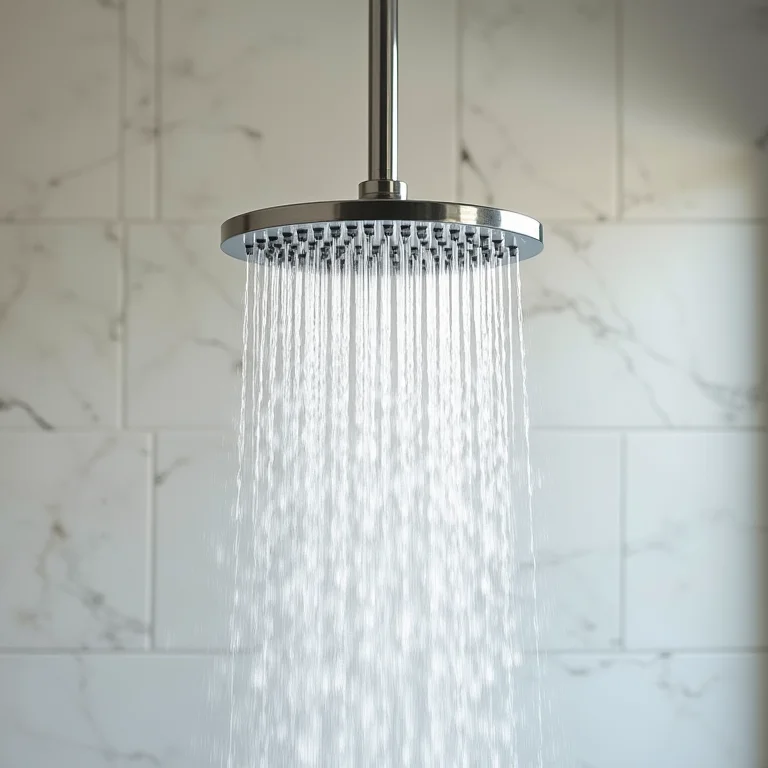 Detalhe de chuveiro duplo com água corrente e design moderno.