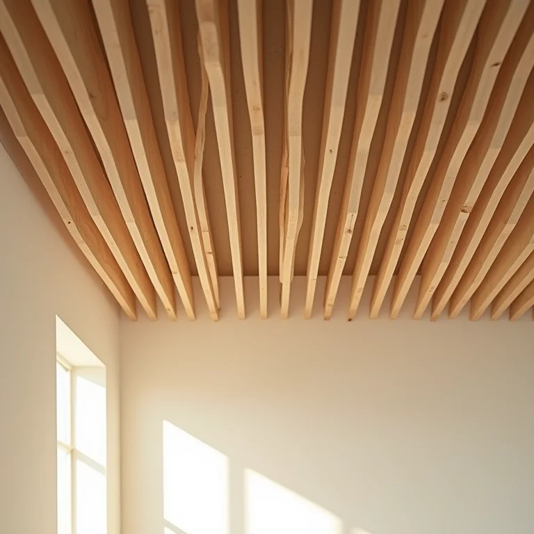 Detalhe de teto com madeira ripada