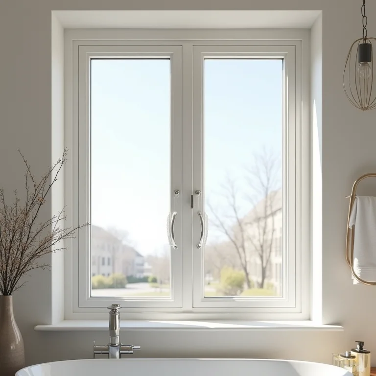 Detalhe de uma janela 50x50 para banheiro, design clean e funcional.