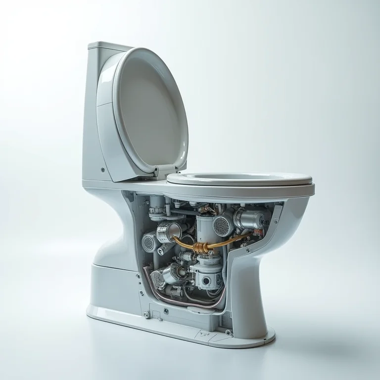 Diagrama de um sistema de esgoto a vácuo de um avião, mostrando o funcionamento interno.