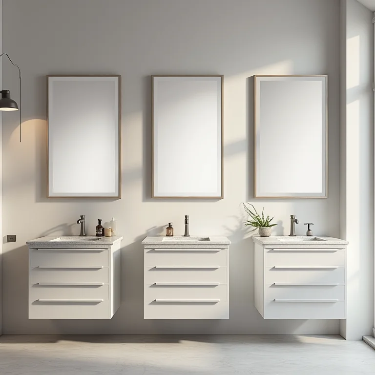 Diferentes layouts de banheiro com gabinetes variados