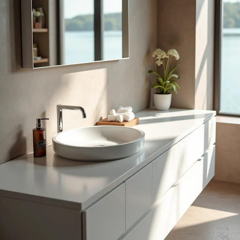 Diferentes tipos de cubas para banheiro combinadas com um gabinete