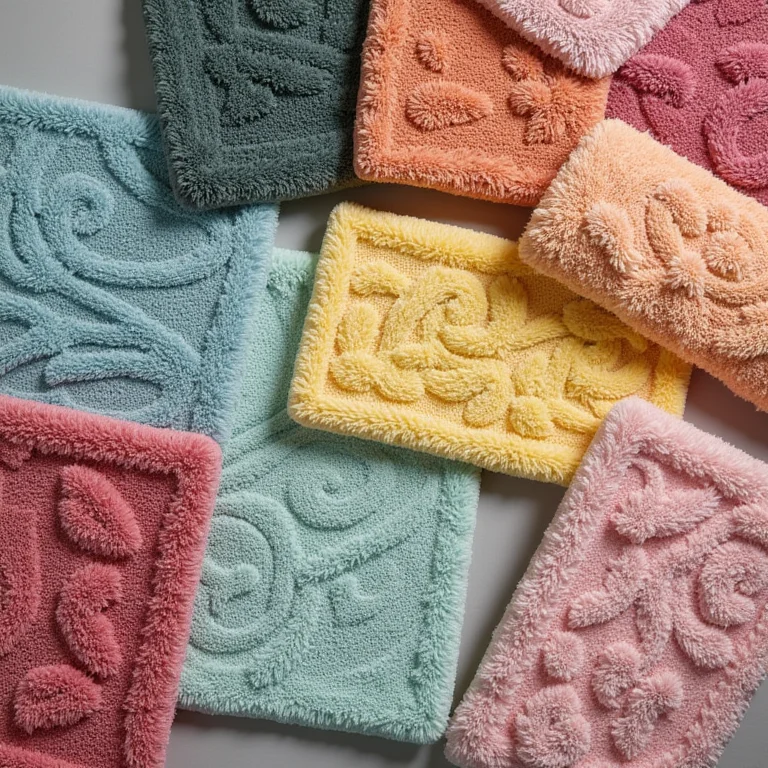 Diversidade de cores e estampas em tapetes de banheiro