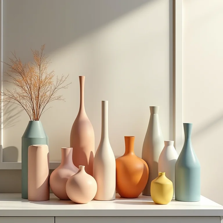 Diversos vasos coloridos em bancada de banheiro