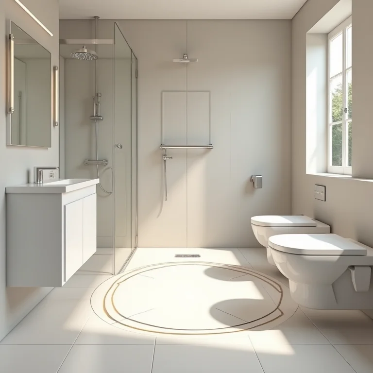 Espaço de manobra para cadeirantes em um banheiro acessível