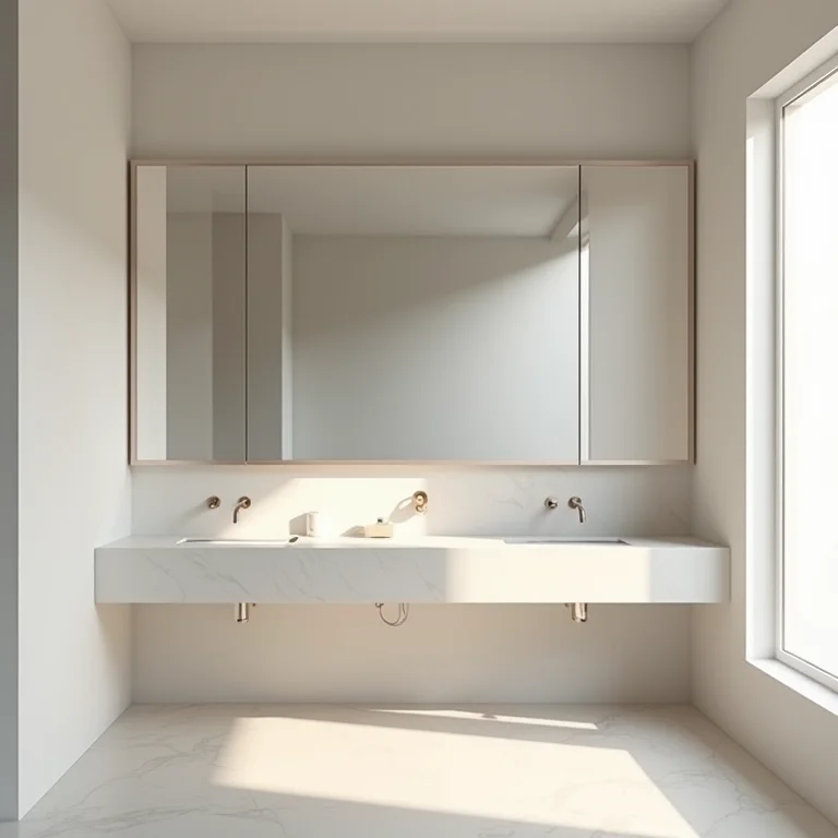 Espelho grande ampliando visualmente um banheiro pequeno