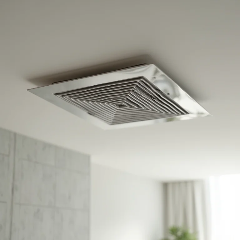 Exaustor moderno instalado no teto de um banheiro