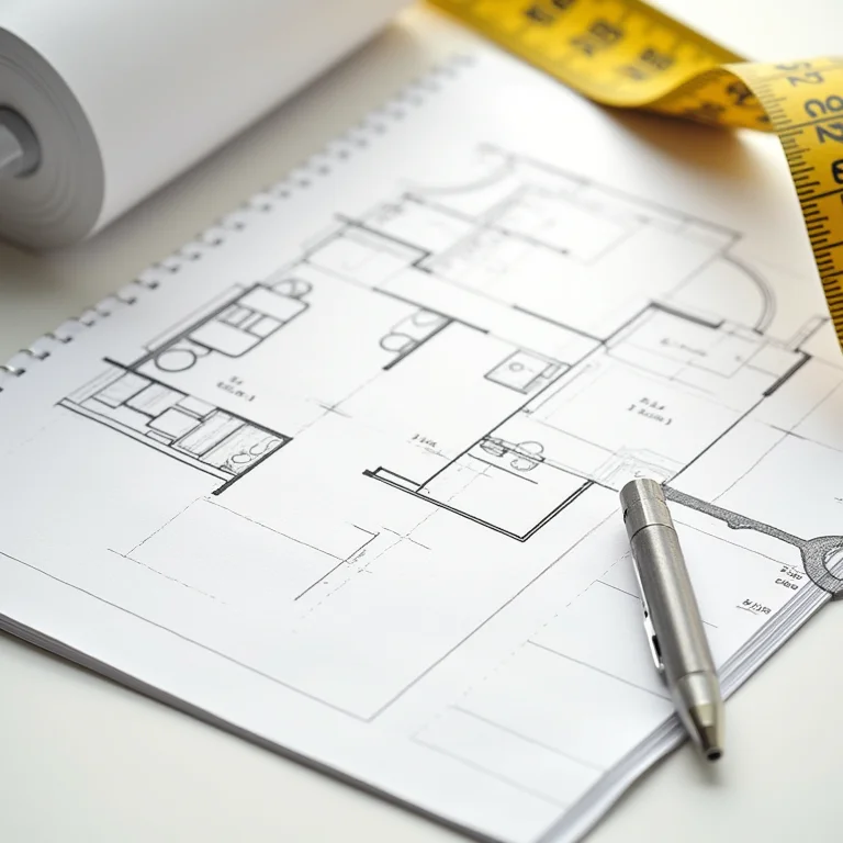 Ferramentas de medição e planta baixa para planejar a instalação do gabinete de banheiro