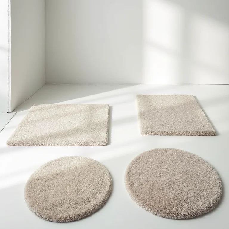 Formatos e tamanhos diferentes de tapetes de banheiro