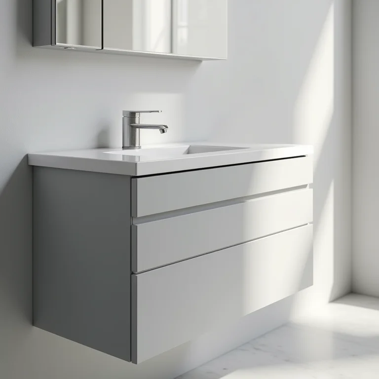 Gabinete com cuba integrada em banheiro elegante