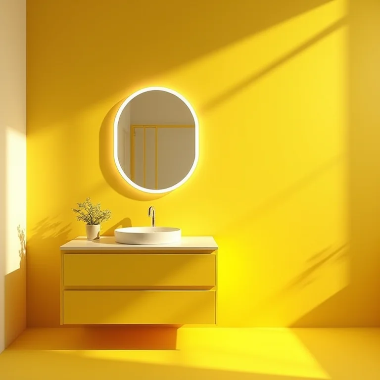 Gabinete de banheiro amarelo em um banheiro divertido e alegre