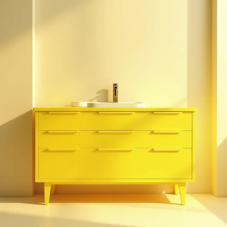 Gabinete de banheiro amarelo vibrante