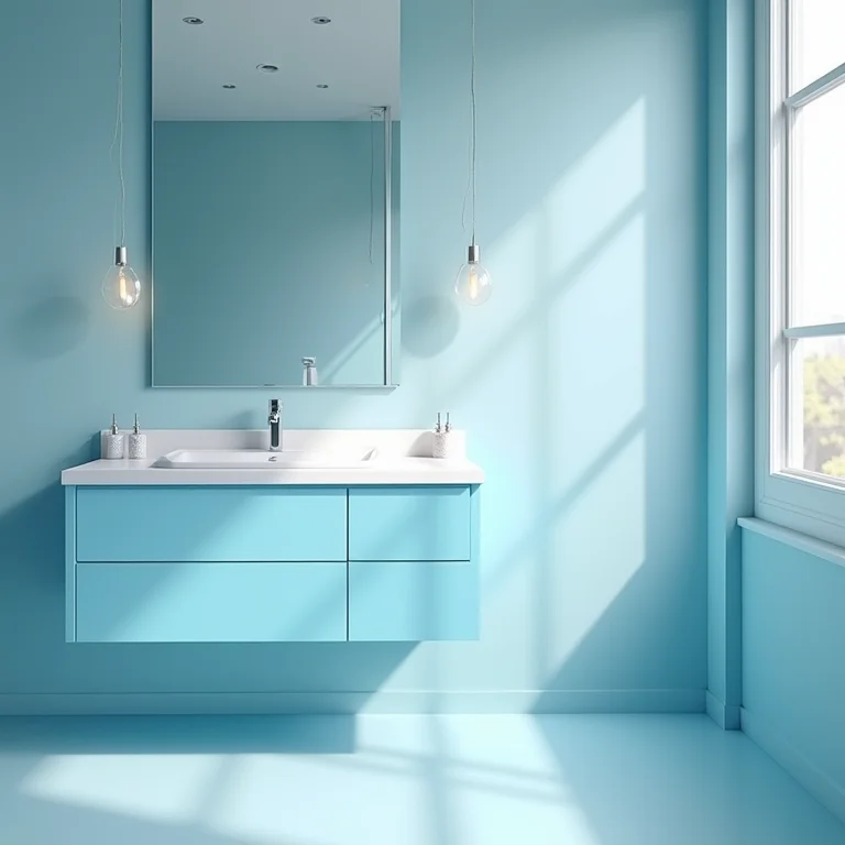 Gabinete de banheiro azul vibrante em um banheiro moderno