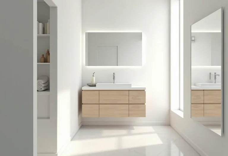 Gabinete de banheiro de 60cm em banheiro moderno e bem iluminado