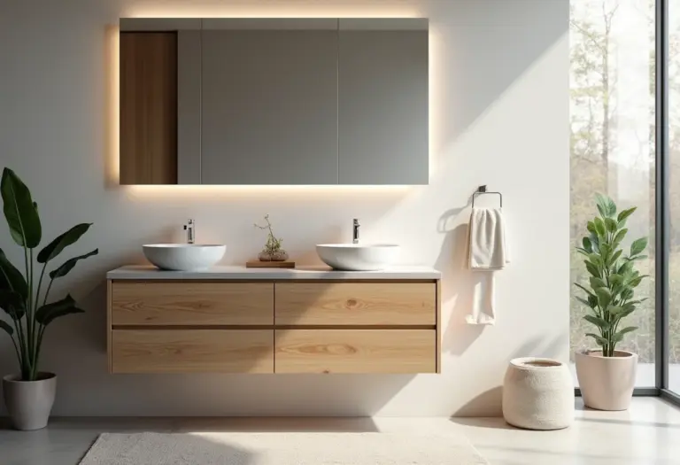 Gabinete de banheiro moderno com 80 cm e decoração minimalista