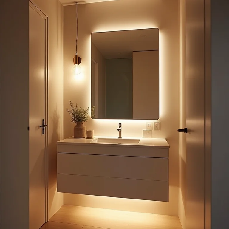 Iluminação artificial em camadas em um banheiro