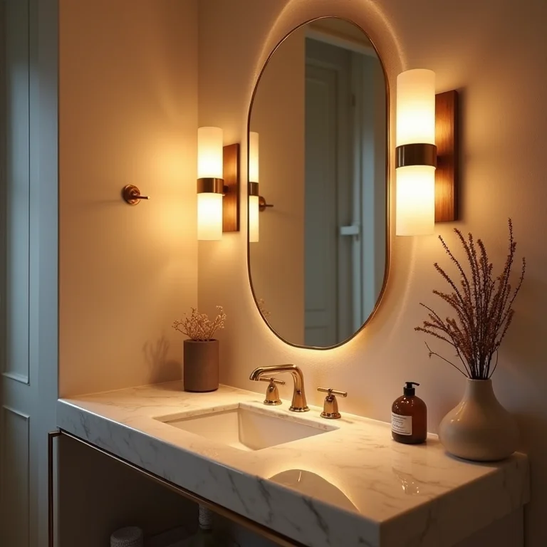 Iluminação correta em banheiro com espelhos e arandelas