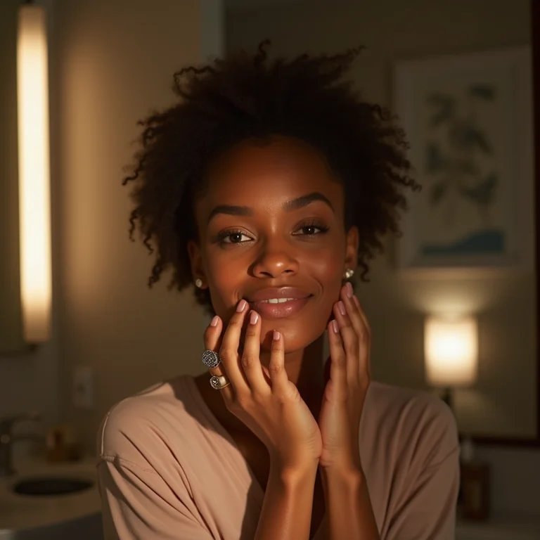 Iluminação de banheiro valorizando pele negra e maquiagem