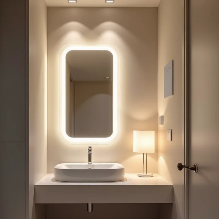 Iluminação em camadas em banheiro moderno