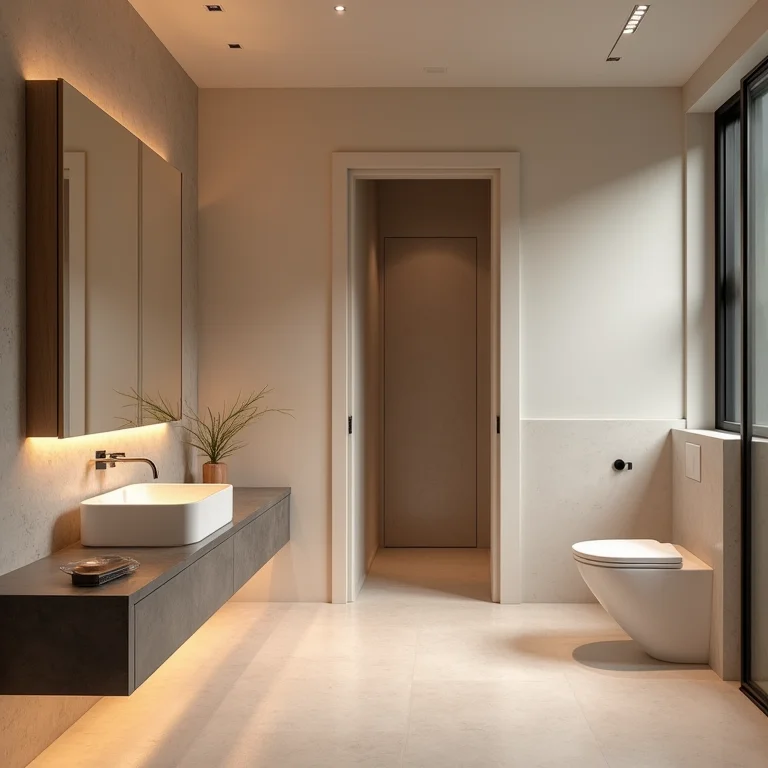 Iluminação em camadas em banheiro pequeno