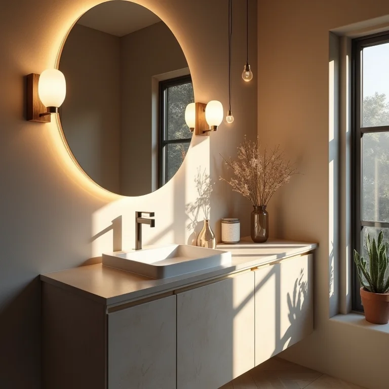 Iluminação estratégica em um banheiro moderno