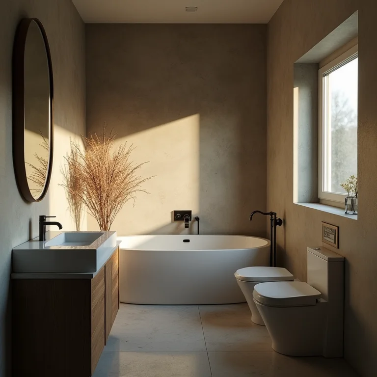 Iluminação mal planejada em um banheiro vintage com sombras fortes