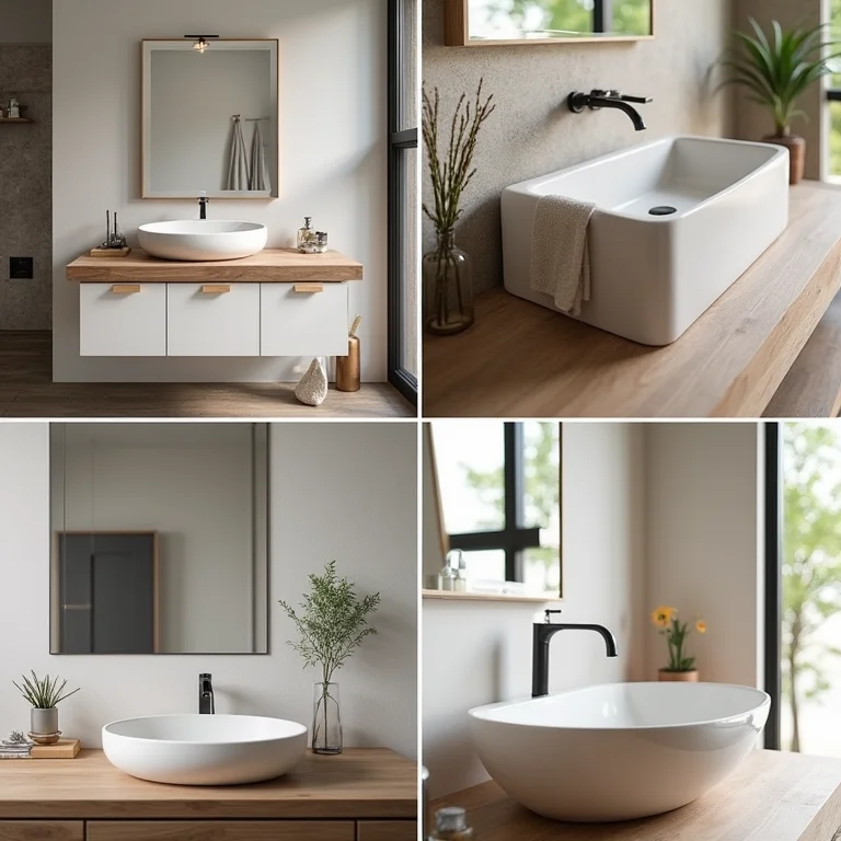 Inspirações de banheiros com cuba de apoio.