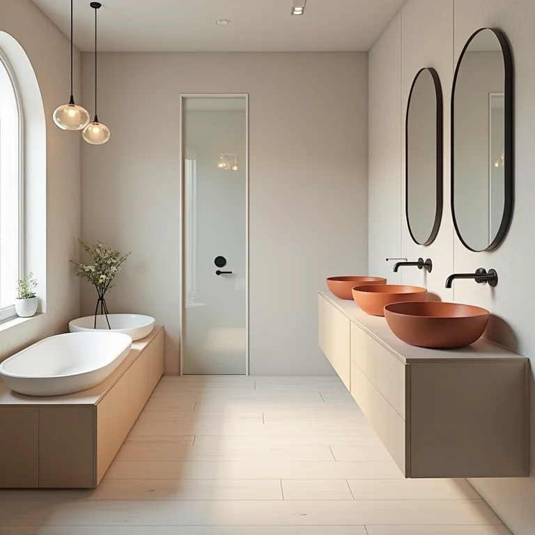 Inspirações de banheiros com cubas coloridas