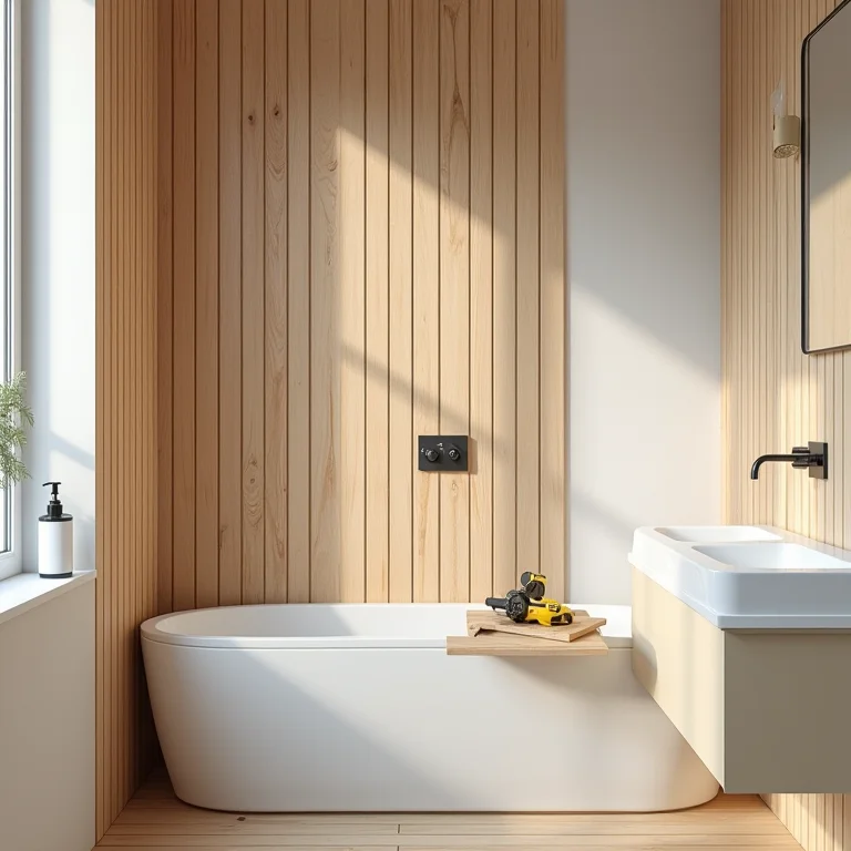 Instalação de painel ripado em banheiro