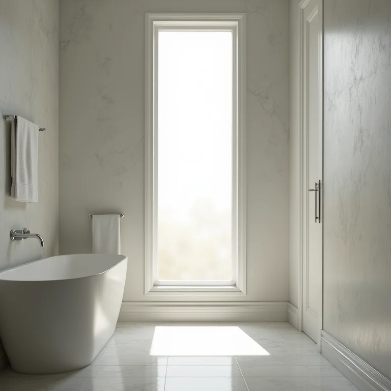 Janela alta em banheiro garantindo privacidade aprimorada.