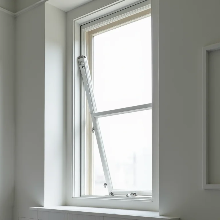 Janela basculante em banheiro para controle de ventilação.