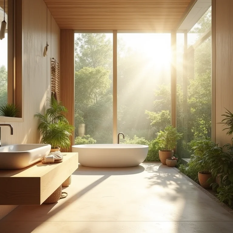 Jardim de inverno iluminado em banheiro