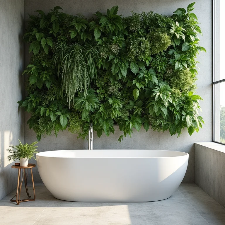 Jardim vertical em parede de banheiro moderno